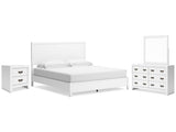 Binterglen White King Panel Bed & Dresser & Mirror & Nightstand - Ornate Home