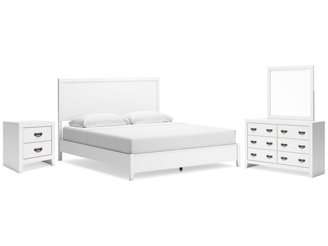 Binterglen White King Panel Bed & Dresser & Mirror & Nightstand - Ornate Home