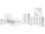 Binterglen White Twin Panel Bedroom Set with Dresser, Mirror, Chest and 2 Nightstands - Ornate Home