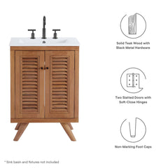 Birdie Natural 24" Teak Wood Bathroom Vanity Cabinet (Sink Basin Not Included) - Ornate Home