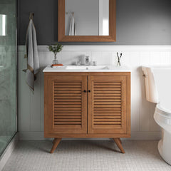 Birdie Natural 36" Teak Wood Bathroom Vanity Cabinet (Sink Basin Not Included) - Ornate Home