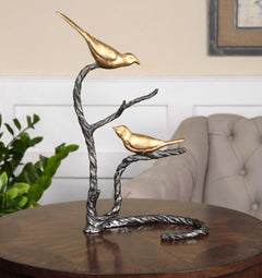 Birds On A Limb Black/Gold/Silver Sculpture - Ornate Home