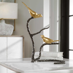 Birds On A Limb Black/Gold/Silver Sculpture - Ornate Home
