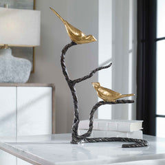 Birds On A Limb Black/Gold/Silver Sculpture - Ornate Home