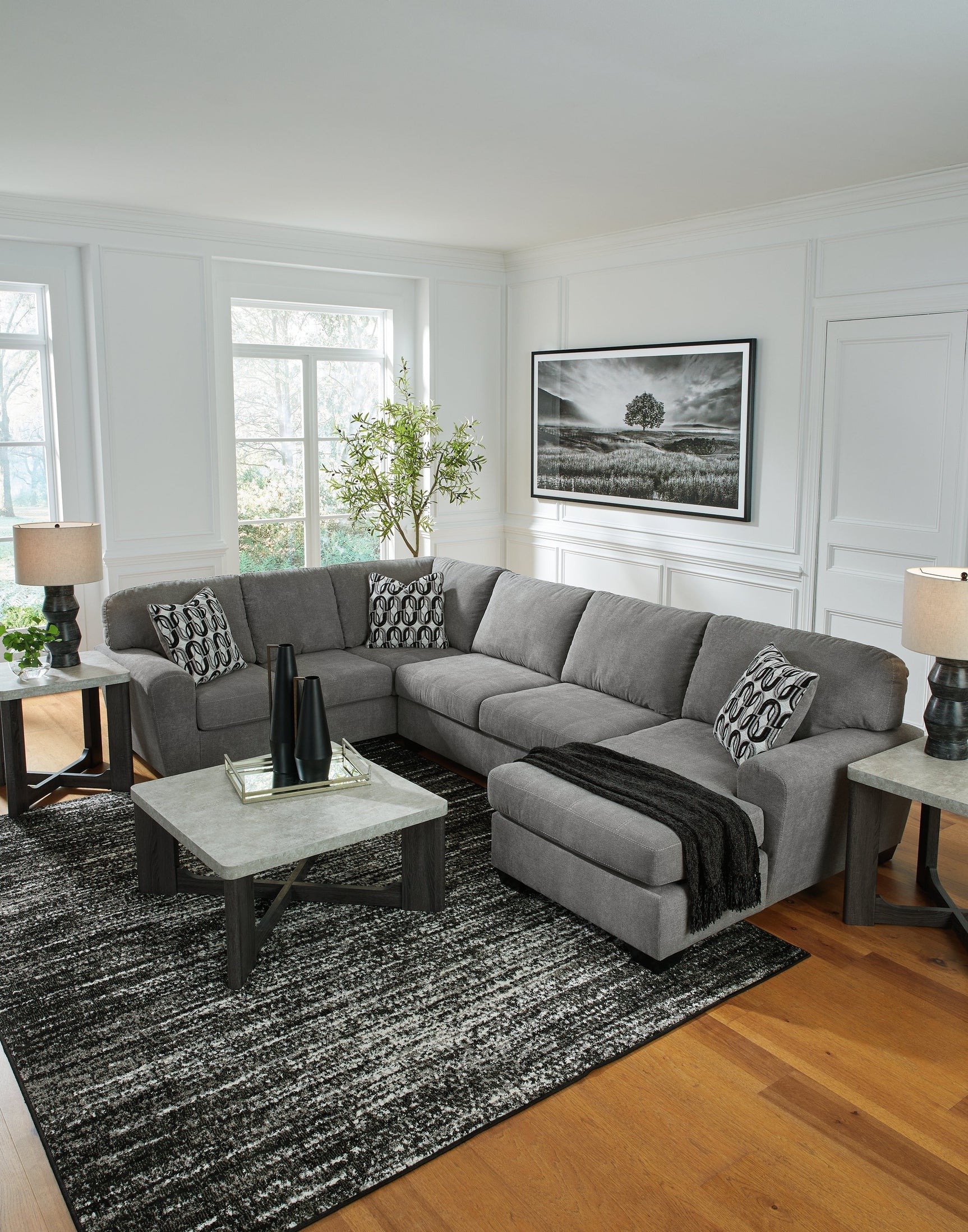 Birkdale Court Gray 3-Piece Sectional with RAF Chaise - Ornate Home