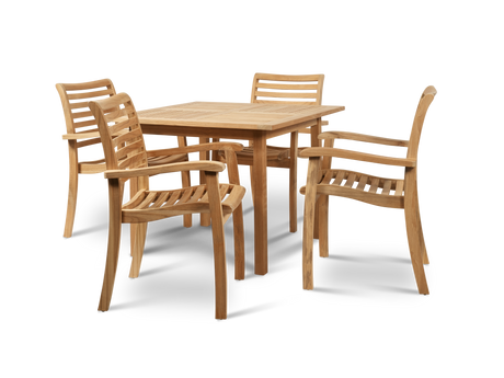 Birmingham 5-Piece Square Teak Outdoor Dining Set with Stacking Armchairs - Ornate Home
