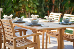 Birmingham 7-Piece Rectangular Teak Outdoor Dining Set with Extendable Table and Stacking Armchairs - Ornate Home