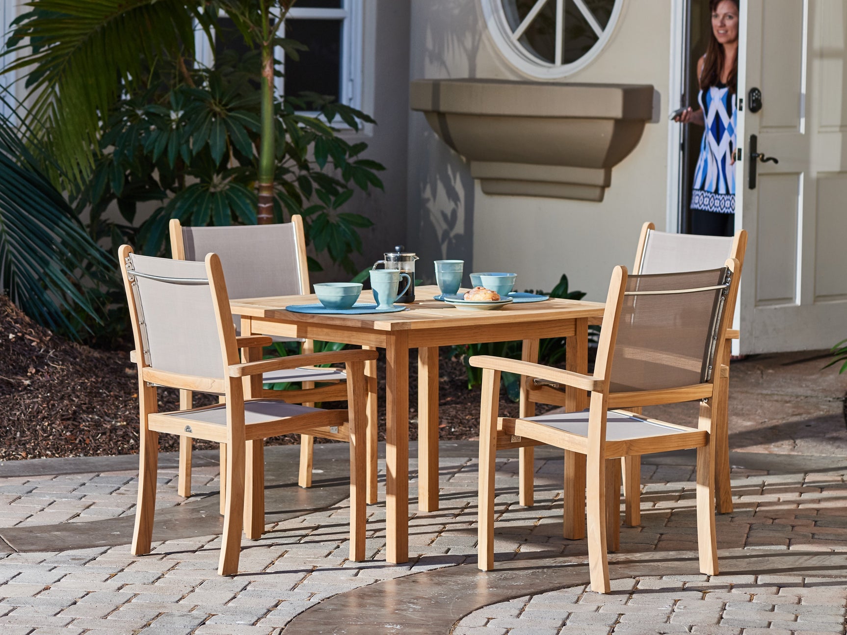 Birmingham Square Teak Outdoor Dining Table with Umbrella Hole - Ornate Home