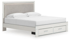 Birmonton White King Upholstered Panel Platform Storage Bed - Ornate Home