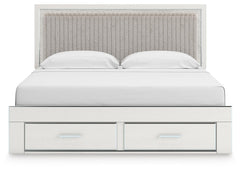 Birmonton White King Upholstered Panel Platform Storage Bed - Ornate Home