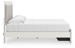 Birmonton White King Upholstered Panel Platform Storage Bed - Ornate Home