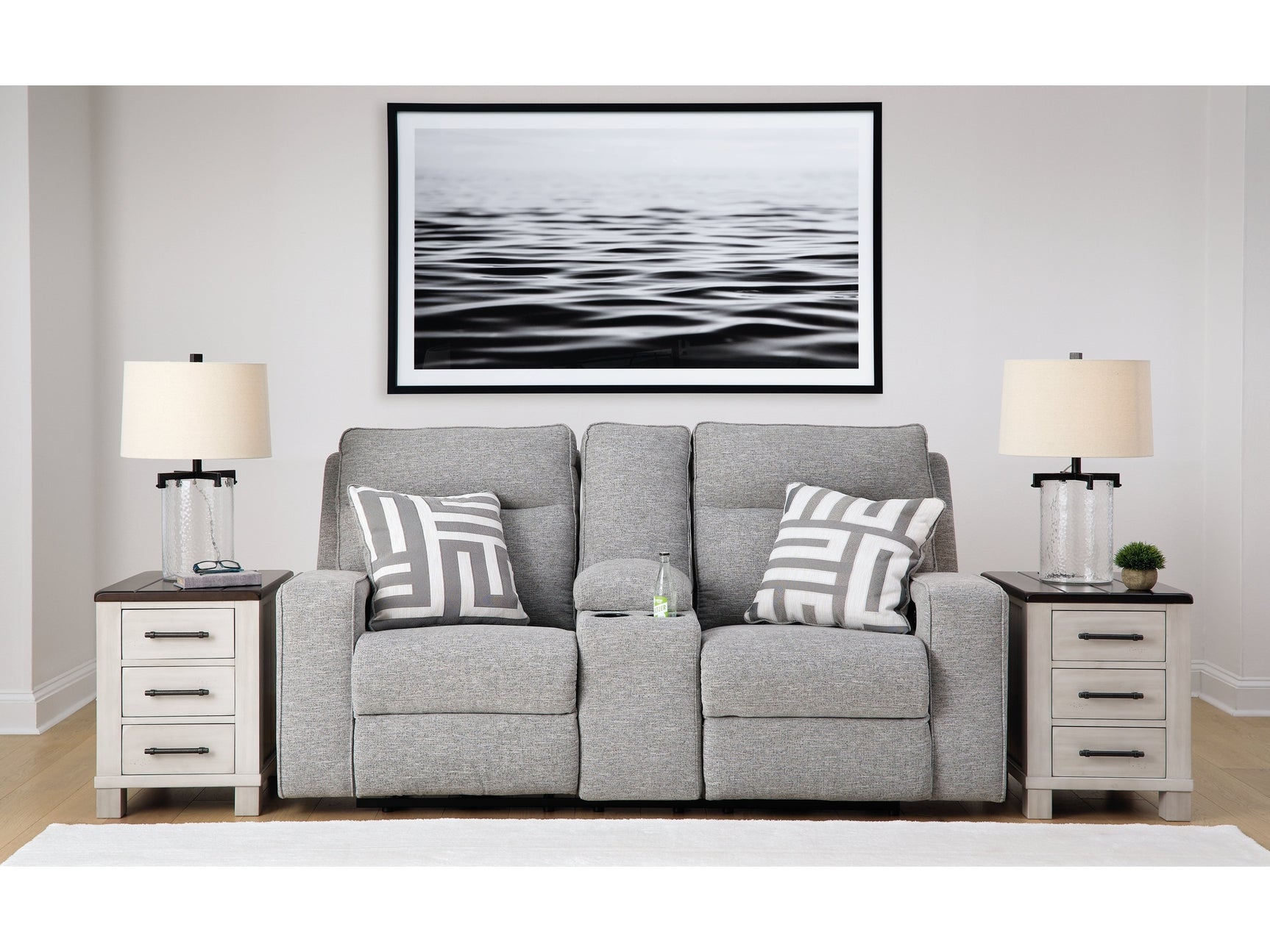 Biscoe Pewter Power Reclining Loveseat w/ Console - Ornate Home