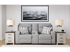 Biscoe Pewter Power Reclining Loveseat w/ Console - Ornate Home
