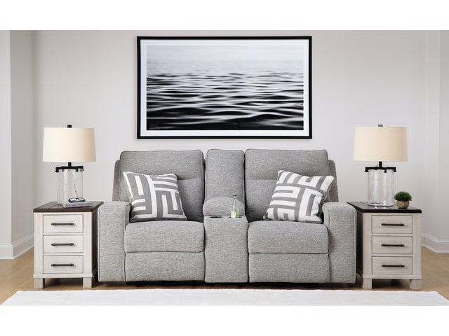 Biscoe Pewter Power Reclining Loveseat w/ Console - Ornate Home