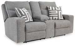 Biscoe Pewter Power Reclining Loveseat w/ Console - Ornate Home