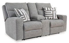 Biscoe Pewter Power Reclining Loveseat w/ Console - Ornate Home