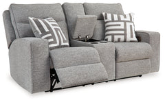 Biscoe Pewter Power Reclining Loveseat w/ Console - Ornate Home