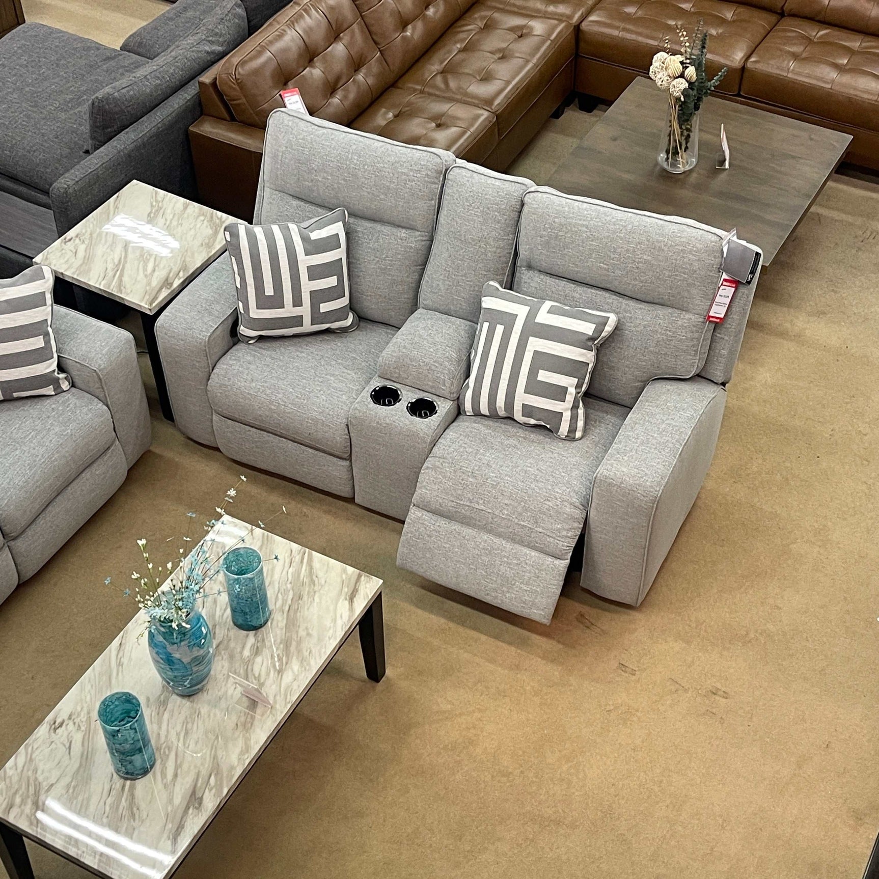 Biscoe Pewter Power Reclining Loveseat w/ Console - Ornate Home