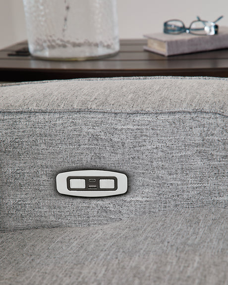 Biscoe Pewter Power Reclining Sofa and Loveseat - Ornate Home