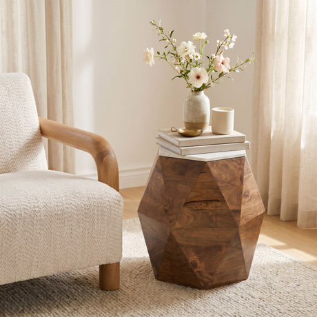 Bisel White & Walnut Side Table - Ornate Home