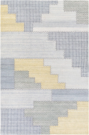 Bishopton Blue/Yellow Patchwork Viscose Rug - Clearance - Ornate Home