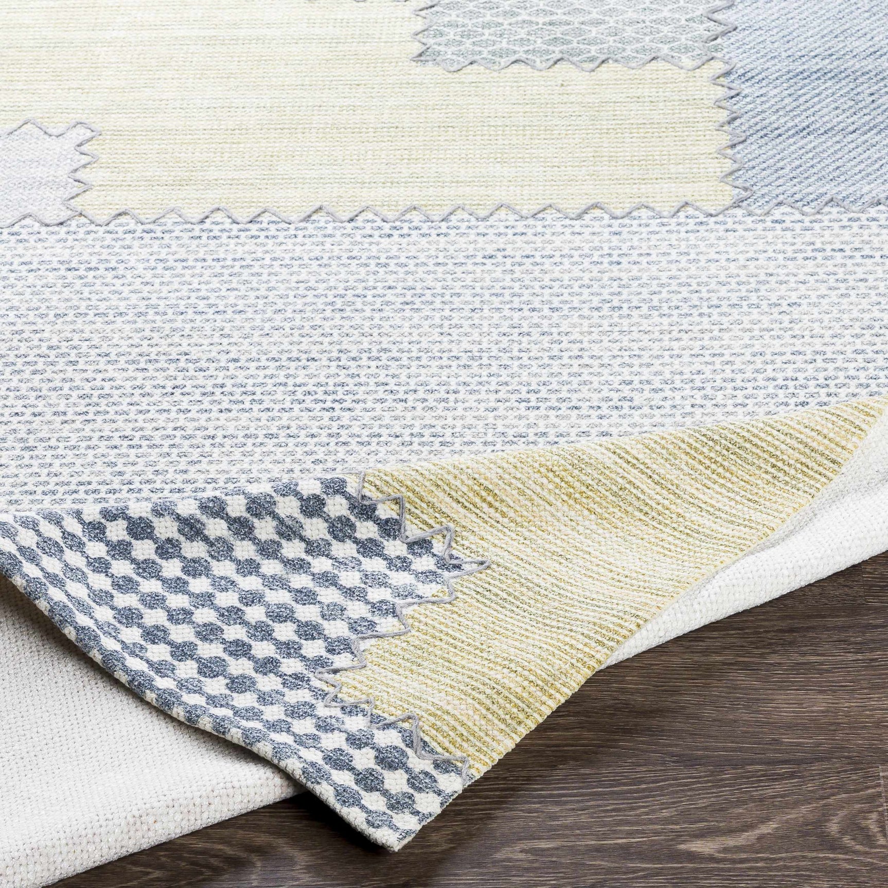 Bishopton Blue/Yellow Patchwork Viscose Rug - Clearance - Ornate Home