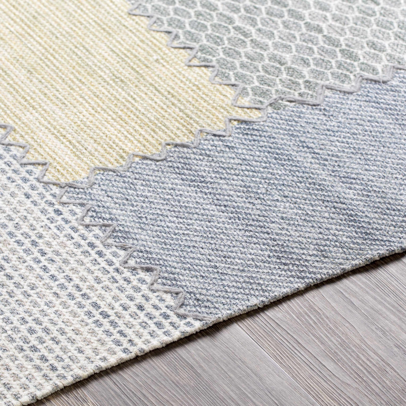 Bishopton Blue/Yellow Patchwork Viscose Rug - Clearance - Ornate Home