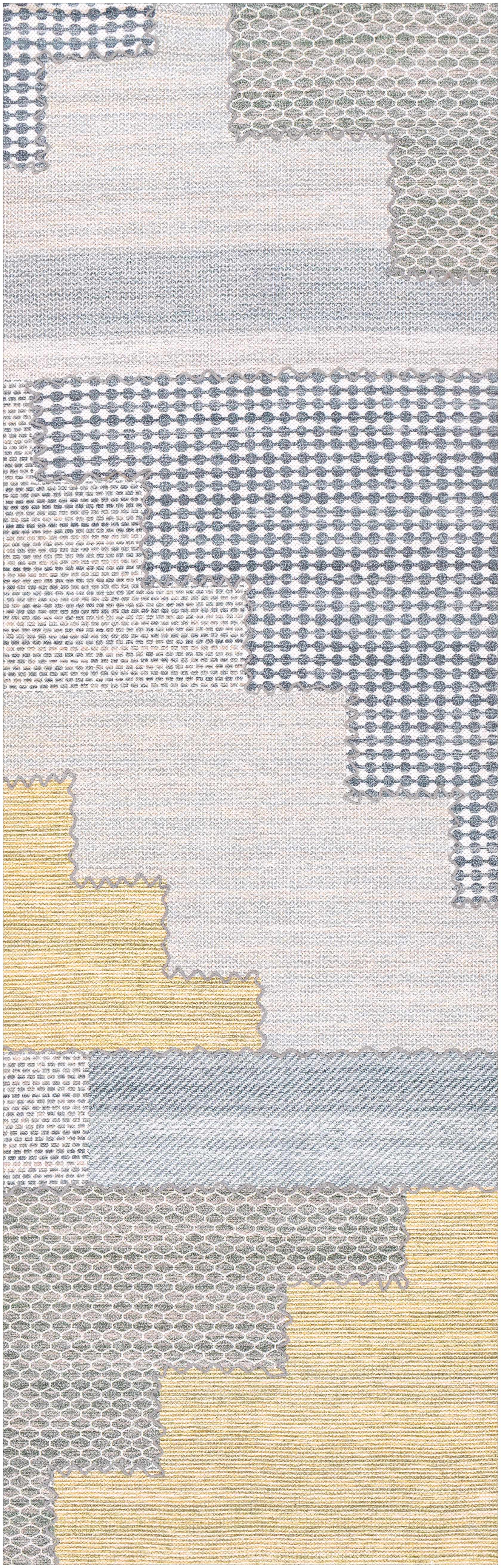 Bishopton Blue/Yellow Patchwork Viscose Rug - Clearance - Ornate Home