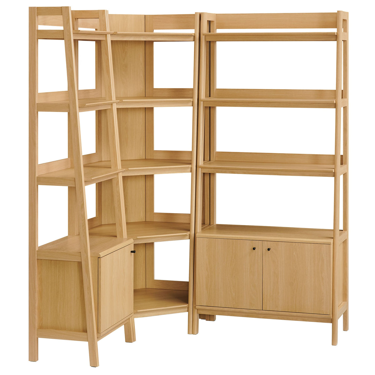 Bixby Oak 3 Piece Corner Bookshelf Set With Wide and Narrow Bookshelves - Ornate Home