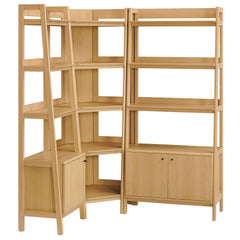 Bixby Oak 3 Piece Corner Bookshelf Set With Wide and Narrow Bookshelves - Ornate Home