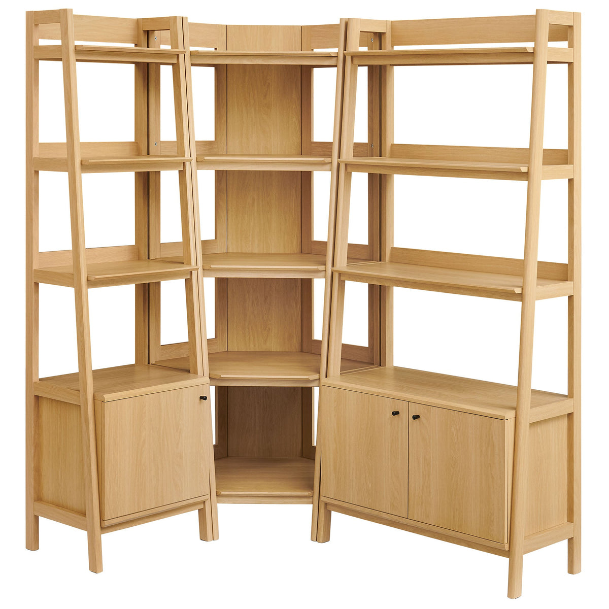 Bixby Oak 3 Piece Corner Bookshelf Set With Wide and Narrow Bookshelves - Ornate Home