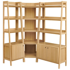 Bixby Oak 3 Piece Corner Bookshelf Set With Wide and Narrow Bookshelves - Ornate Home