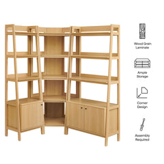 Bixby Oak 3 Piece Corner Bookshelf Set With Wide and Narrow Bookshelves - Ornate Home