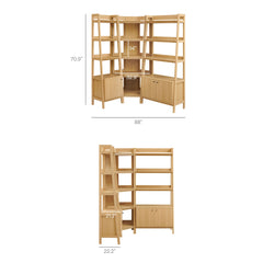 Bixby Oak 3 Piece Corner Bookshelf Set With Wide and Narrow Bookshelves - Ornate Home