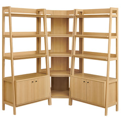 Bixby Oak 3-Piece Corner Bookshelf Set with Wide Bookshelves - Ornate Home