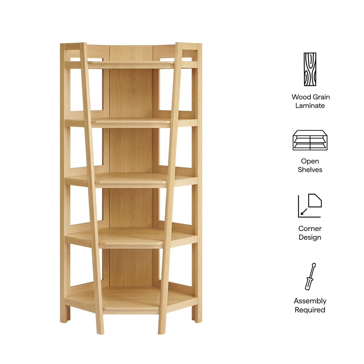 Bixby Oak 71 Inch Corner Bookshelf - Ornate Home