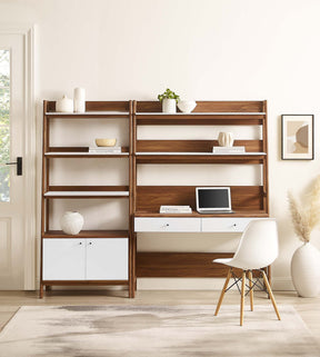 Bixby Walnut 2-Piece Wood Office Desk and Bookshelf - 18.5x81.5" - Ornate Home