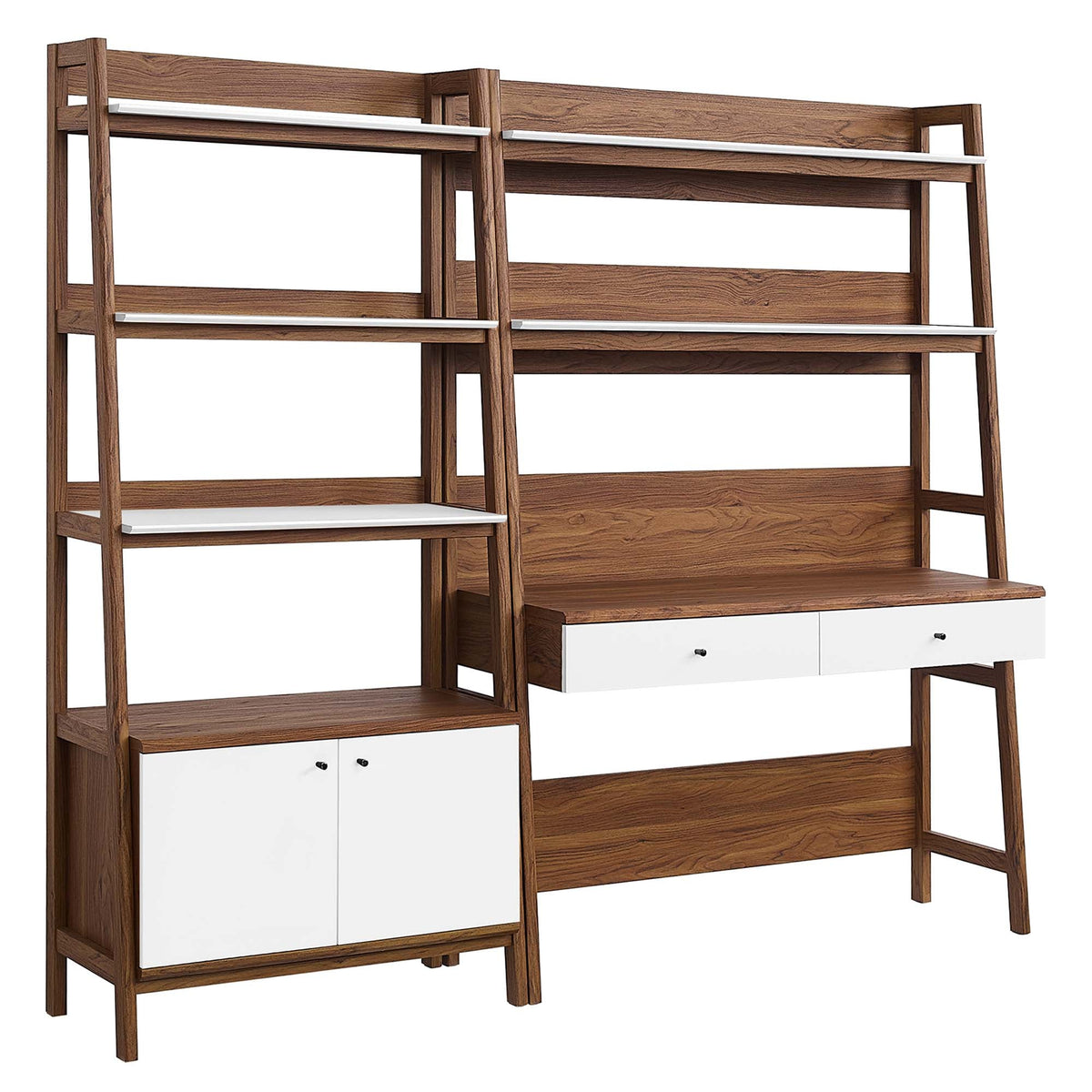 Bixby Walnut 2-Piece Wood Office Desk and Bookshelf - 18.5x81.5" - Ornate Home
