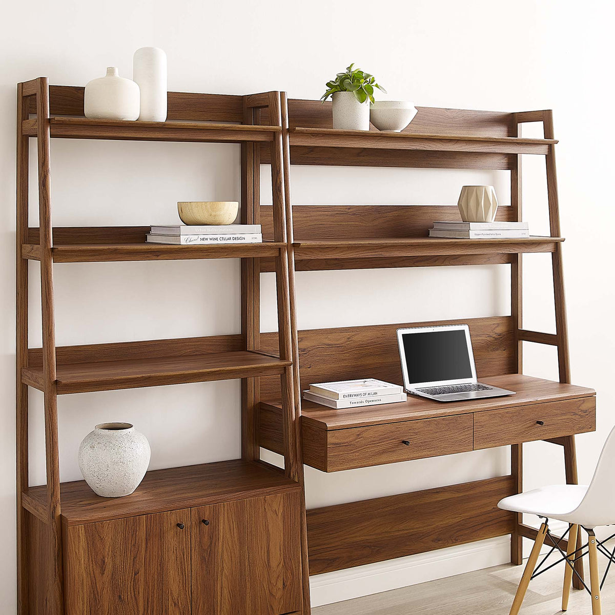 Bixby Walnut 2-Piece Wood Office Desk and Bookshelf - 18.5x81.5" - Ornate Home