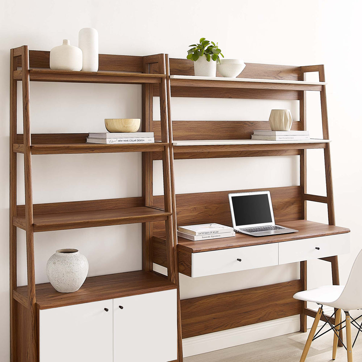 Bixby Walnut 2-Piece Wood Office Desk and Bookshelf - 18.5x81.5" - Ornate Home