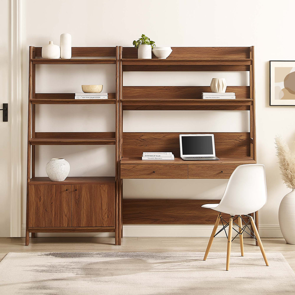Bixby Walnut 2-Piece Wood Office Desk and Bookshelf - 18.5x81.5" - Ornate Home