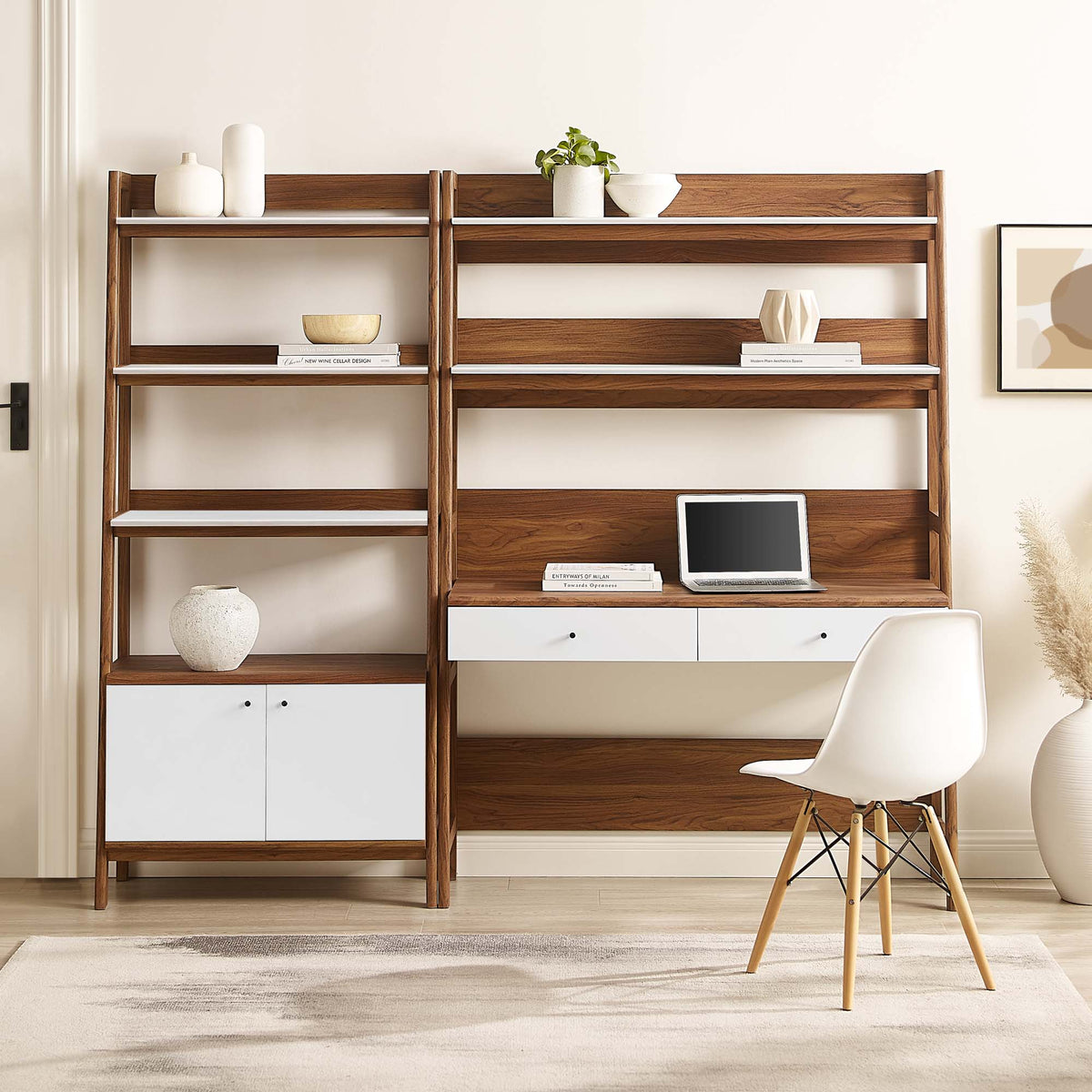 Bixby Walnut 2-Piece Wood Office Desk and Bookshelf - 18.5x81.5" - Ornate Home