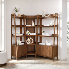 Bixby Walnut 3 Piece Corner Bookshelf Set With Wide and Narrow Bookshelves - Ornate Home