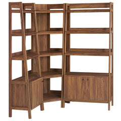 Bixby Walnut 3 Piece Corner Bookshelf Set With Wide and Narrow Bookshelves - Ornate Home