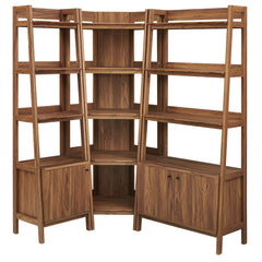 Bixby Walnut 3 Piece Corner Bookshelf Set With Wide and Narrow Bookshelves - Ornate Home