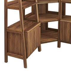 Bixby Walnut 3 Piece Corner Bookshelf Set With Wide and Narrow Bookshelves - Ornate Home