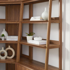Bixby Walnut 3 Piece Corner Bookshelf Set With Wide and Narrow Bookshelves - Ornate Home