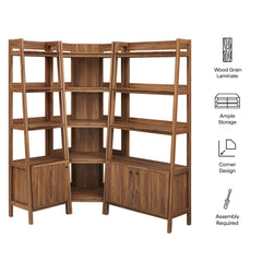 Bixby Walnut 3 Piece Corner Bookshelf Set With Wide and Narrow Bookshelves - Ornate Home