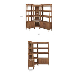 Bixby Walnut 3 Piece Corner Bookshelf Set With Wide and Narrow Bookshelves - Ornate Home