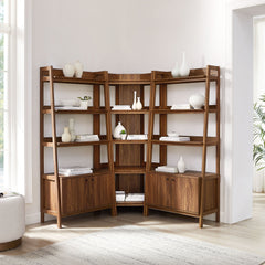 Bixby Walnut 3-Piece Corner Bookshelf Set with Wide Bookshelves - Ornate Home